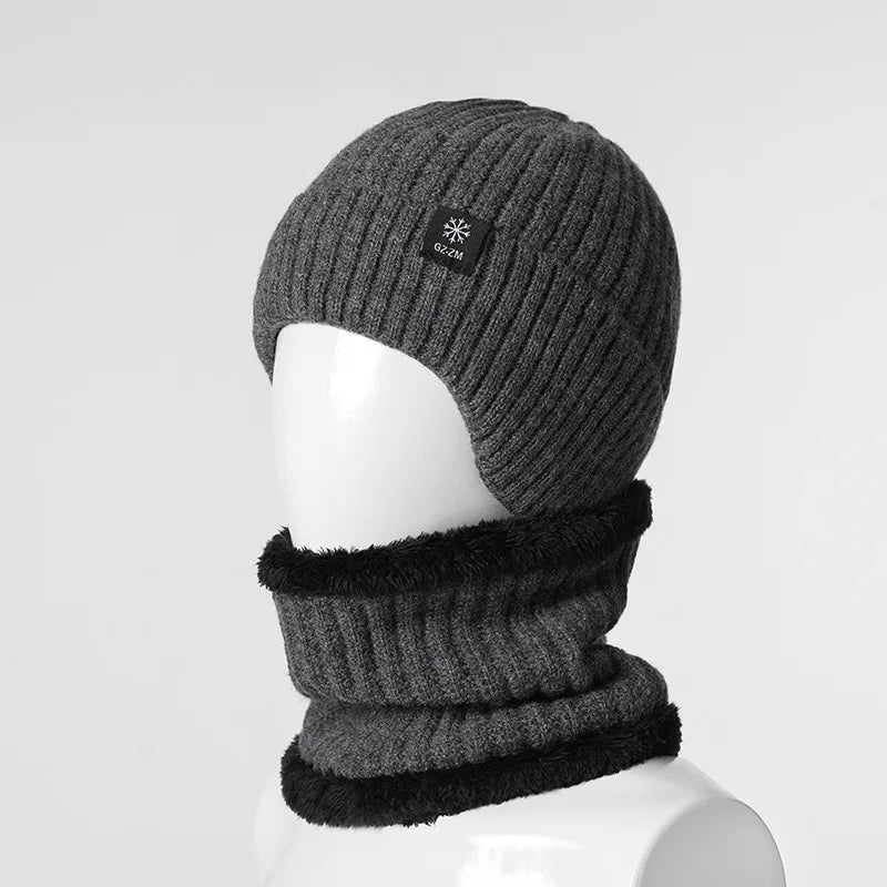 Outdoor Men Winter Knitted Hat Plush Warmth Peaked Cap Earmuff Casual Fashion Faux Fur Lined Bomber Hats Cycling Ear Protection