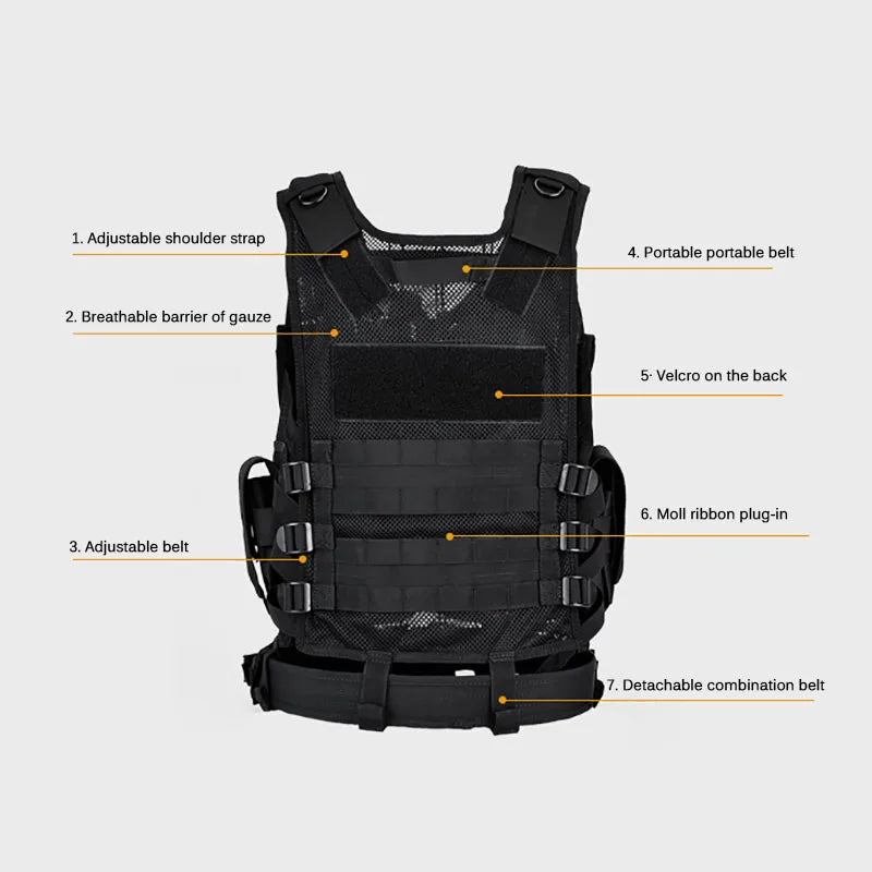 SWAT Army Tactical Vest Multi-Pocket Combat Body Armor for Hunting & Airsoft