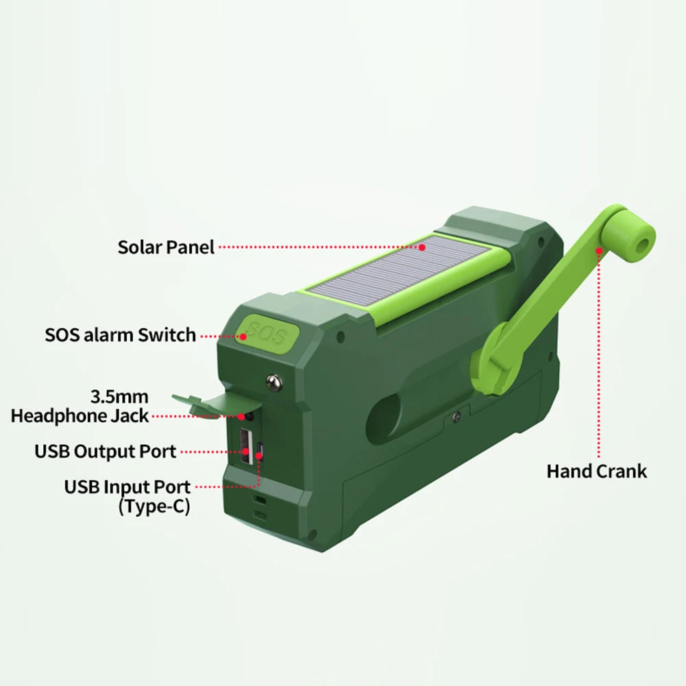 Portable 10000mAh Solar Hand Crank Emergency Radio