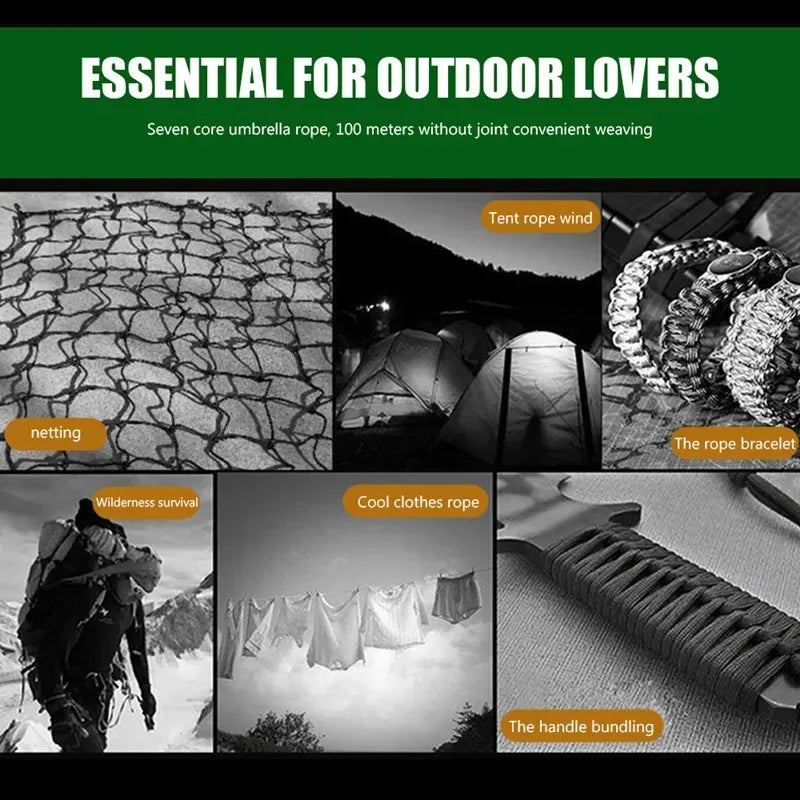 100m 550 Military Paracord Rope – 9-Core, 4mm Outdoor Survival Cord