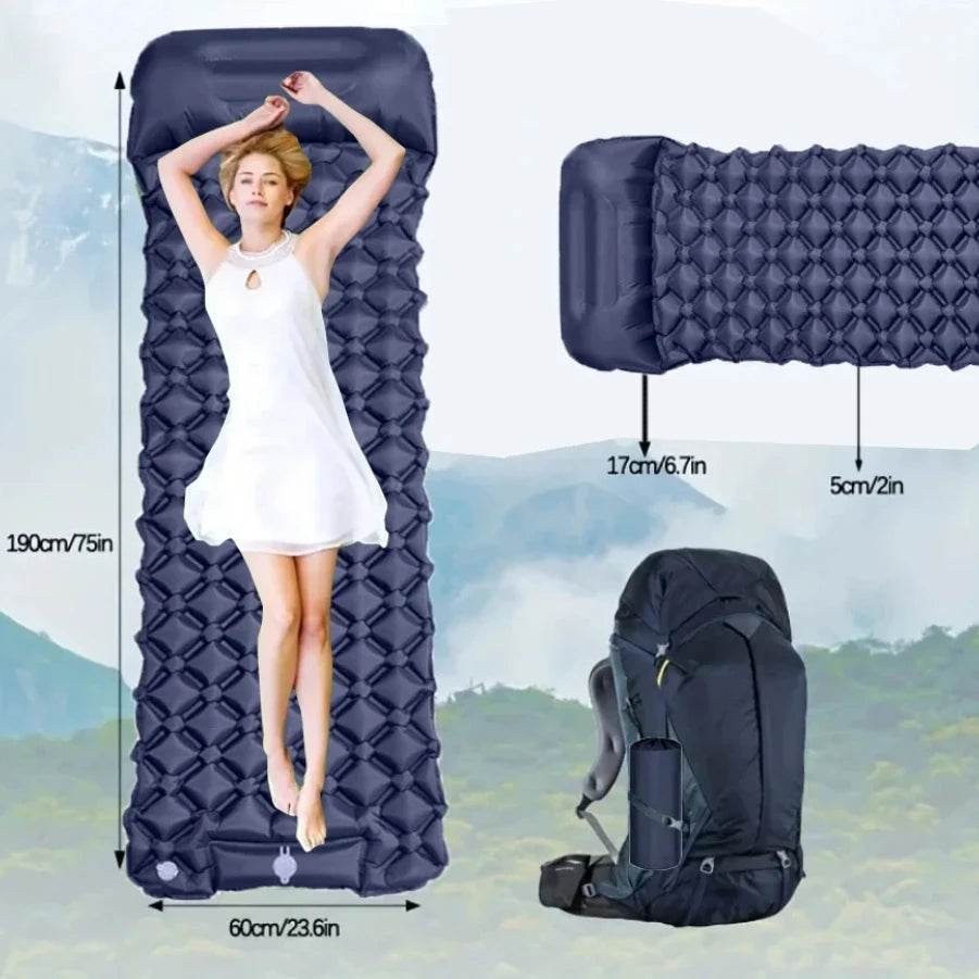 Ultralight Inflatable Camping Mattress with Built-In Pump & Pillow