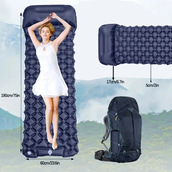 Ultralight Inflatable Camping Mattress with Built-In Pump & Pillow