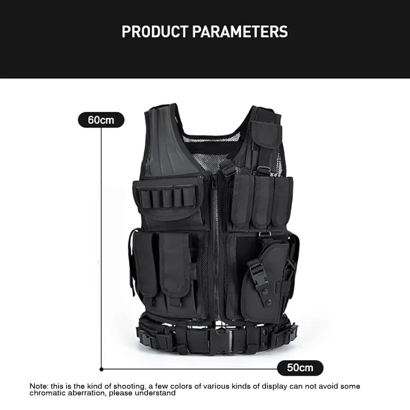 SWAT Army Tactical Vest Multi-Pocket Combat Body Armor for Hunting & Airsoft