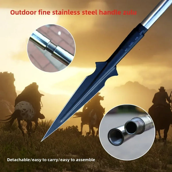 Portable Detachable Spade-Style Outdoor Spearhead – Zulu-Style Design & Red Cherry Finish
