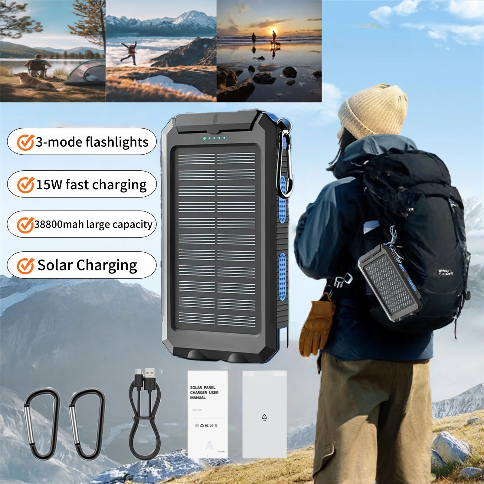 WaterWaterproof Outdoor Solar Power Bank 38800mAh Dual USB Travel Outdoor Solar Mobile Phone Charger Solar Powerbanks For Campingproof Outdoor Solar Power Bank 38800mAh Dual USB Travel Outdoor Solar Mobile Phone Charger Solar Powerbanks For Camping