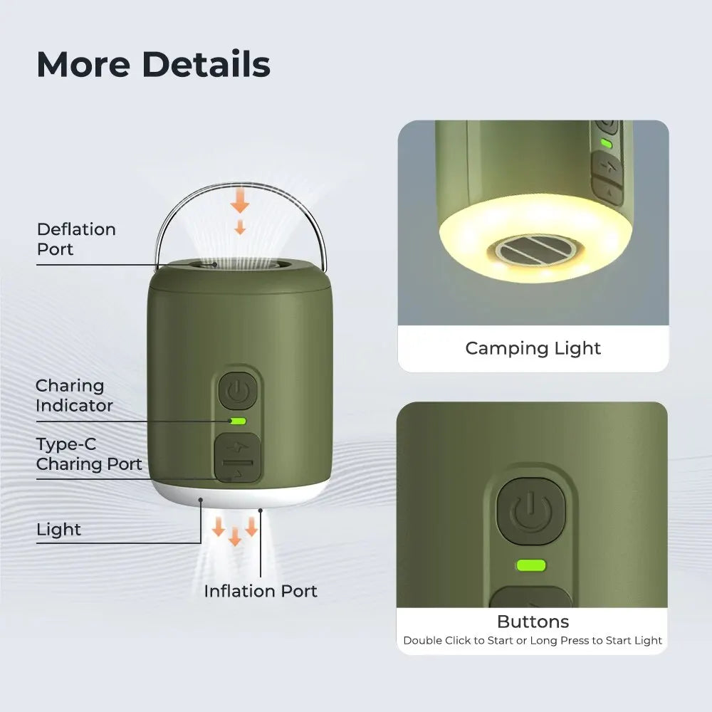 HENGDUAN Portable USB-C Air Pump with Camping Light