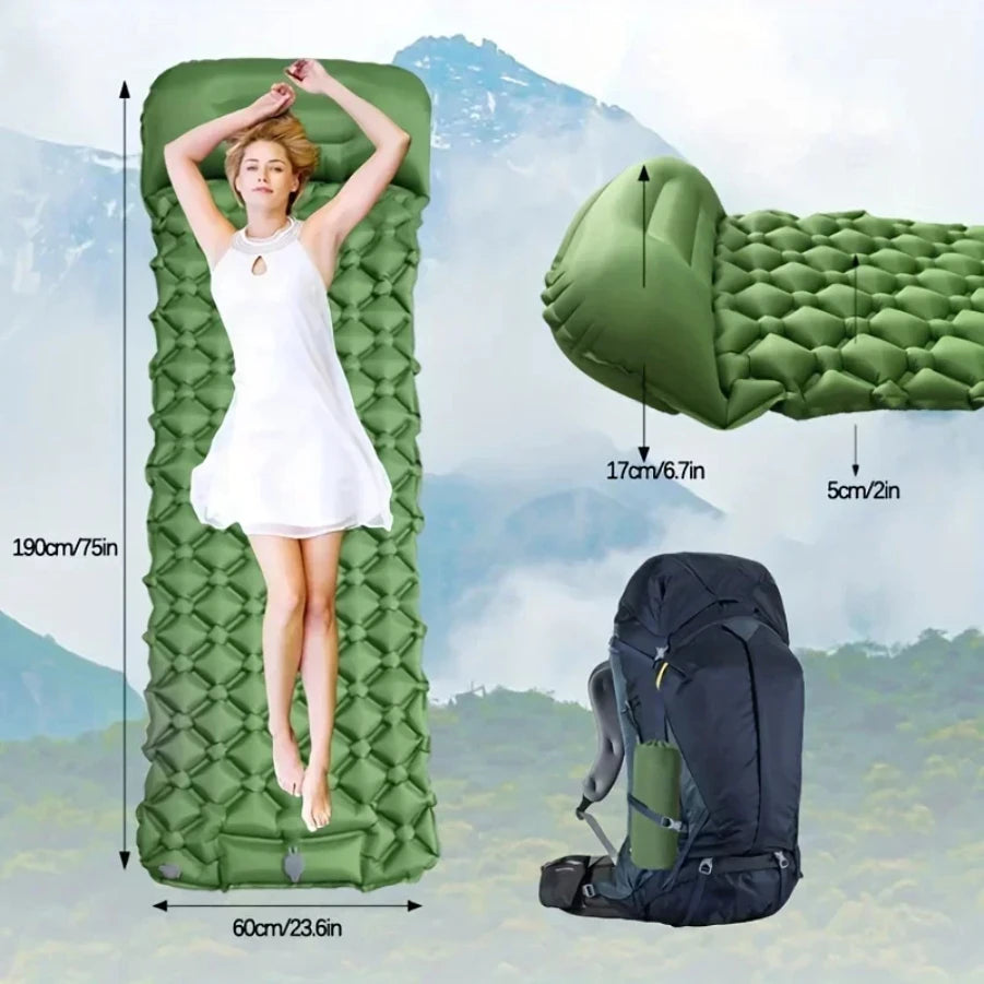 Ultralight Inflatable Camping Mattress with Built-In Pump & Pillow