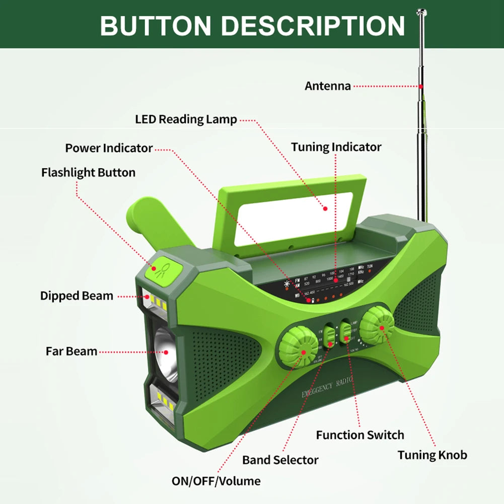 Portable 10000mAh Solar Hand Crank Emergency Radio