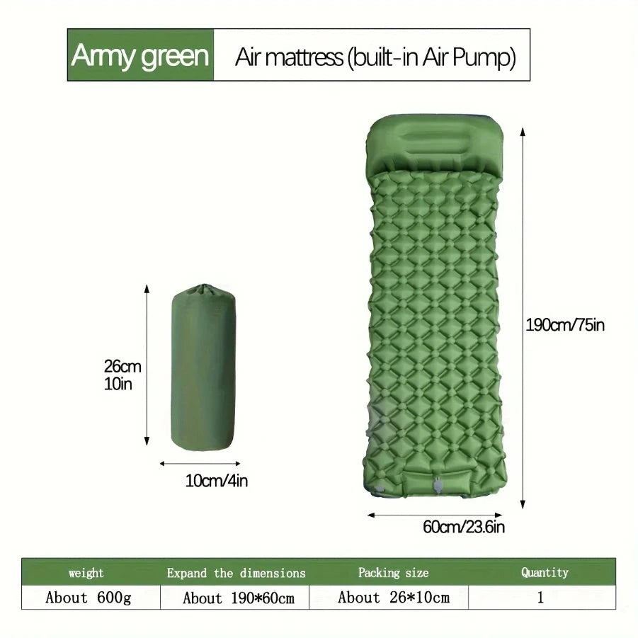 Ultralight Inflatable Camping Mattress with Built-In Pump & Pillow