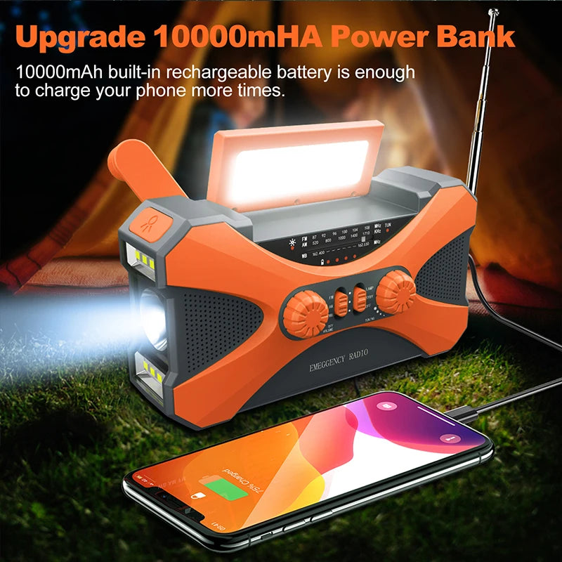Portable 10000mAh Solar Hand Crank Emergency Radio