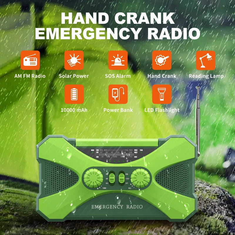 Portable 10000mAh Solar Hand Crank Emergency Radio