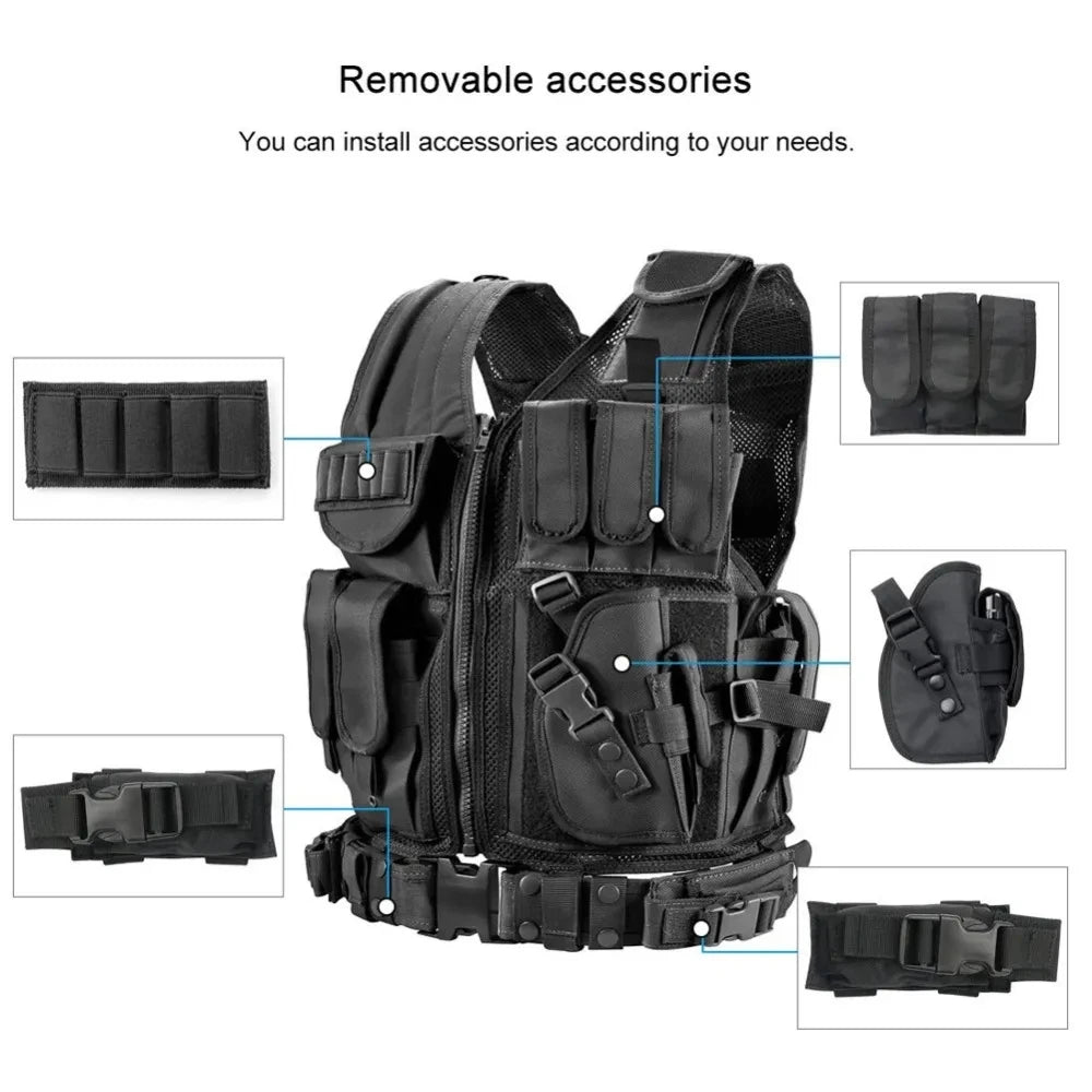 SWAT Army Tactical Vest Multi-Pocket Combat Body Armor for Hunting & Airsoft