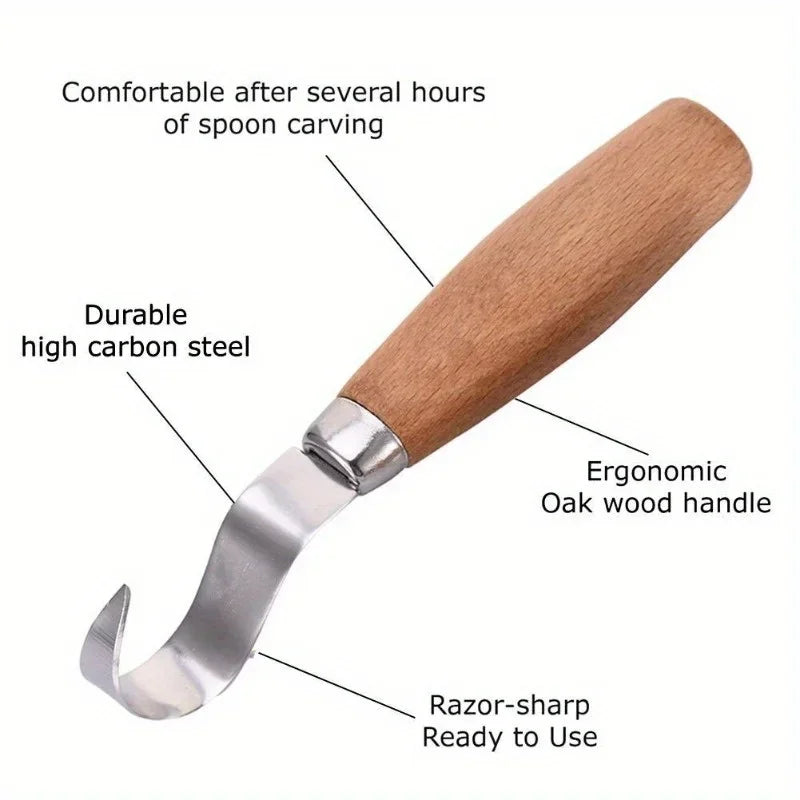 Wood Carving Knife & Chisel – Hook Knife for Spoon, Bowl, and Sculptural Woodworking