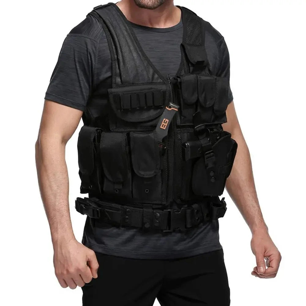 SWAT Army Tactical Vest Multi-Pocket Combat Body Armor for Hunting & Airsoft